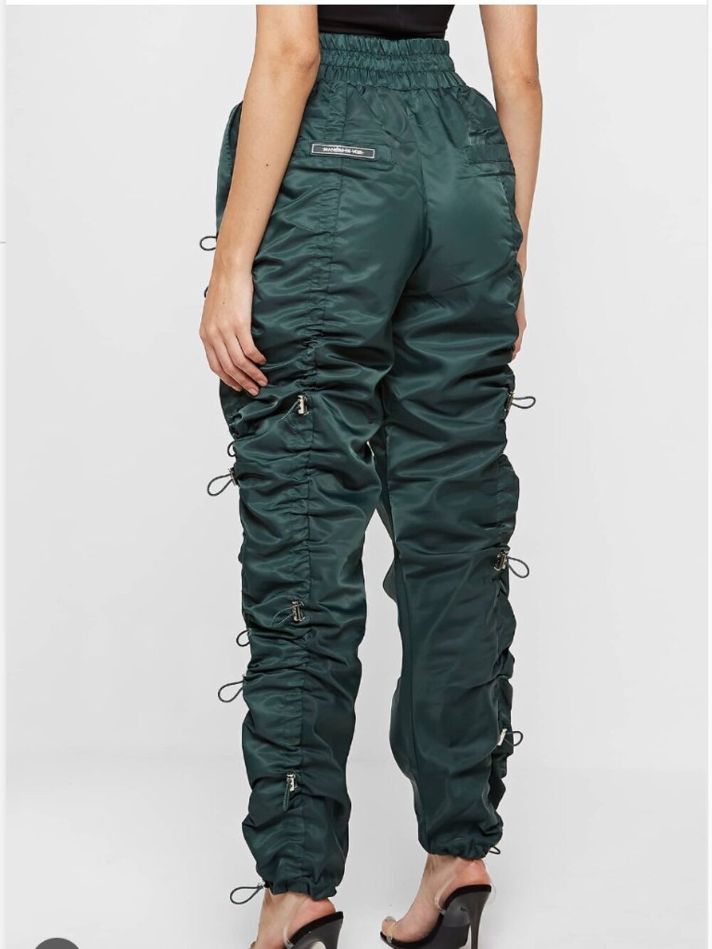 Maniere De Voir Bungee Ruched Cargo Pants Womens US 6 Dark Green Edgy Urban